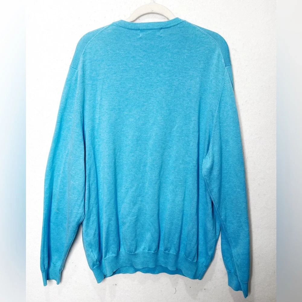 Brooks Brothers Turquoise Blue V-Neck Long Sleeve 100% Supima Cotton Sweater XXL